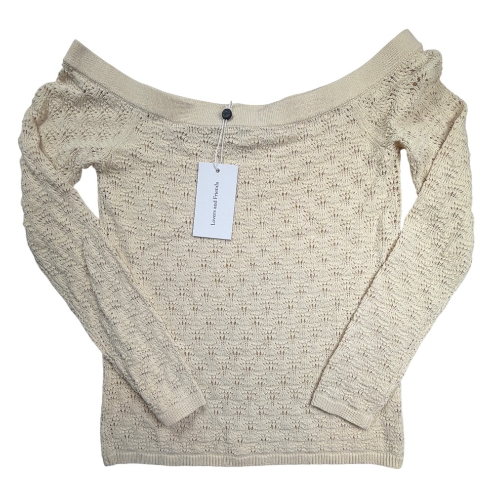 NWT Lovers and Friends Cream Pointelle Knit Off The Shoulder Sweater Small
